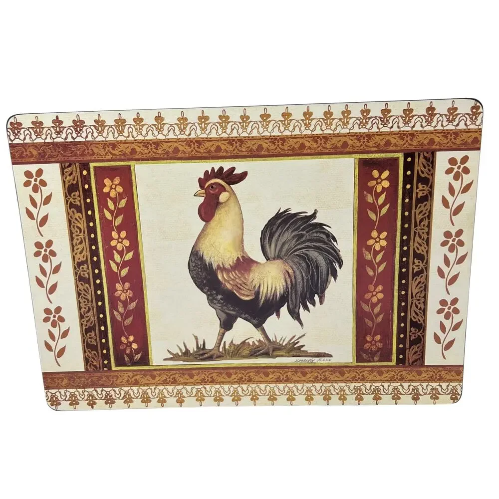 Vintage Kimberly Poloson Rooster Cork Placemats SET OF 2 Farmhouse Rustic Art